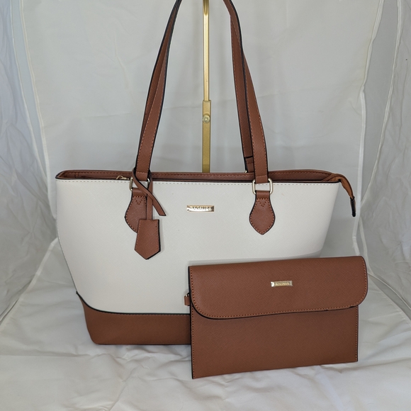 Source Unknown Handbags - Elegant White and Tan Tote Set